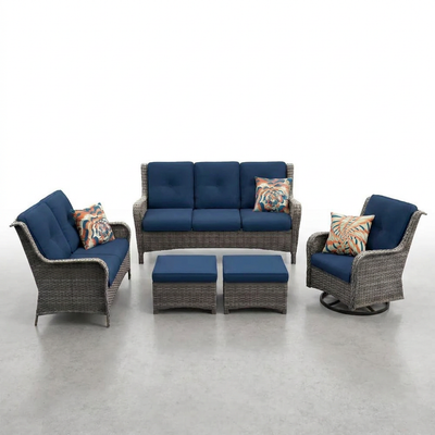 Outdoor Patio Conversation Set Built for All-Weather Use, 6-Piece with Cushions, Steel Frame, Swivel Rockers