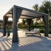 12X20 Louvered Pergola,Dark Grey Aluminum Frame with Adjustable Rainproof Roof, Featuring Waterproof Curtains and Nets — Studio Shot