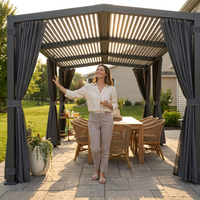 12X20 Louvered Pergola,Dark Grey Aluminum Frame with Adjustable Rainproof Roof, Featuring Waterproof Curtains and Nets — Lifestyle