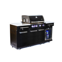Outdoor Kitchen Island Built for Premium Grilling, 70" Black Stainless Steel, Built-in Refrigerator, 4-Burner Grill