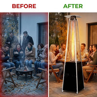 48,000 BTU Steel Propane Standing Pyramid Patio Heater with Wheels Ideal for Backyard Balcony 6-8 People — Before & After