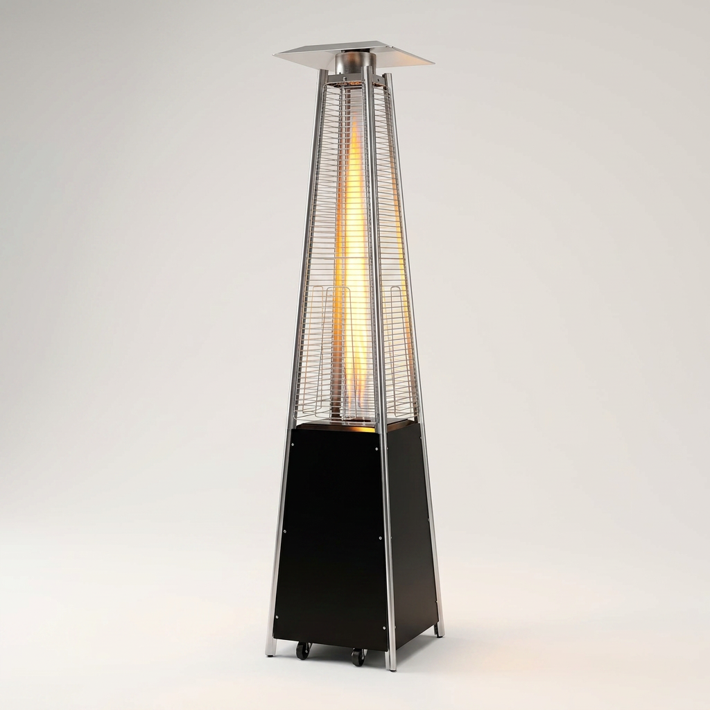 48,000 BTU Steel Propane Standing Pyramid Patio Heater with Wheels Ideal for Backyard Balcony 6-8 People — Studio Shot