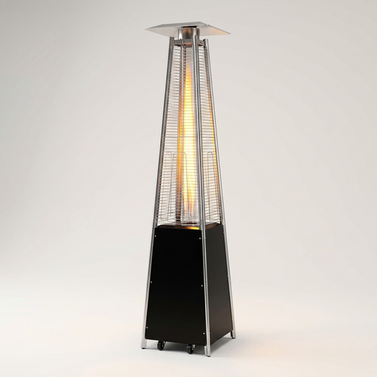 48,000 BTU Steel Propane Standing Pyramid Patio Heater with Wheels Ideal for Backyard Balcony 6-8 People — Studio Shot