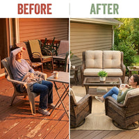 8 Pieces Patio Furniture Sets with Swivel Rocking Chairs,High-Back Rattan Patio Outdoor Conversation Set with 2-Seat Sofa & Coffee Table for Porch Deck Backyard Poolside — Before & After