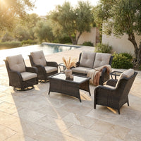 8 Pieces Patio Furniture Sets with Swivel Rocking Chairs,High-Back Rattan Patio Outdoor Conversation Set with 2-Seat Sofa & Coffee Table for Porch Deck Backyard Poolside — Studio Shot