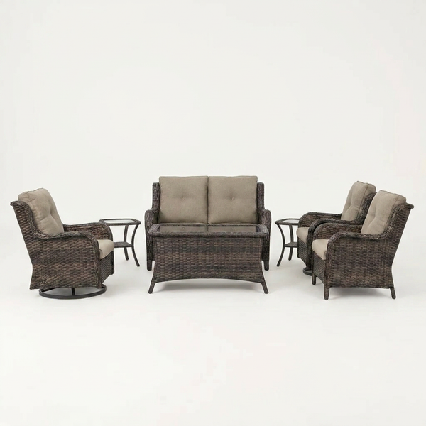 8 Pieces Patio Furniture Sets with Swivel Rocking Chairs,High-Back Rattan Patio Outdoor Conversation Set with 2-Seat Sofa & Coffee Table for Porch Deck Backyard Poolside — Studio Shot