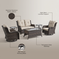 8 Pieces Patio Furniture Sets with Swivel Rocking Chairs,High-Back Rattan Patio Outdoor Conversation Set with 2-Seat Sofa & Coffee Table for Porch Deck Backyard Poolside — infographic