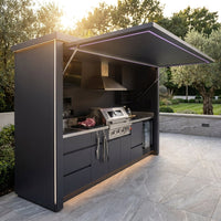 Customized Multi Functional Outdoor Kitchen BBQ Pod with Shelter Moisture Resistant Stainless Steel Outdoor Kitchen Patio Shed — Studio Shot