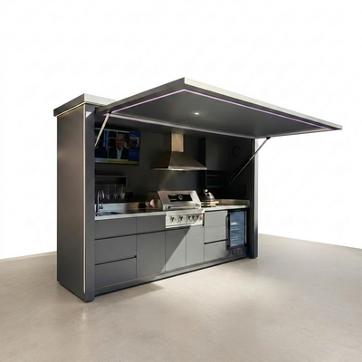 Outdoor Kitchen BBQ Pod Built for Luxury Entertaining, Modular Design, 304 Stainless Steel, Weather Shelter