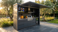 Customized Multi Functional Outdoor Kitchen BBQ Pod with Shelter Moisture Resistant Stainless Steel Outdoor Kitchen Patio Shed — Lifestyle