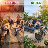 Patio Furniture Set 6-Piece Outdoor Patio Conversation Set with Blue Cushions Lawn Furniture — Before & After