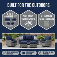 Patio Furniture Set 6-Piece Outdoor Patio Conversation Set with Blue Cushions Lawn Furniture — Results & Stats