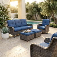 Patio Furniture Set 6-Piece Outdoor Patio Conversation Set with Blue Cushions Lawn Furniture — Studio Shot