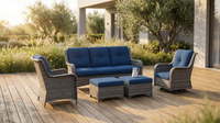 Patio Furniture Set 6-Piece Outdoor Patio Conversation Set with Blue Cushions Lawn Furniture — Lifestyle