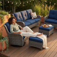 Patio Furniture Set 6-Piece Outdoor Patio Conversation Set with Blue Cushions Lawn Furniture — Lifestyle