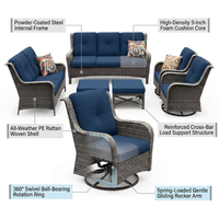 Patio Furniture Set 6-Piece Outdoor Patio Conversation Set with Blue Cushions Lawn Furniture — How It Works